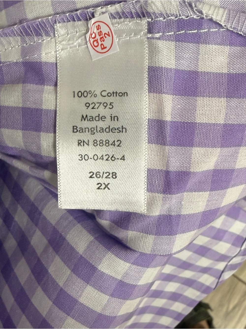 Woman Within Lavender and White Gingham Button-Front Shirt - 2X - Picture 3 of 6